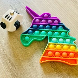 Fidget Bundle! POP IT Rainbow Unicorn & multi sided fidget‎ toy! Back to School!